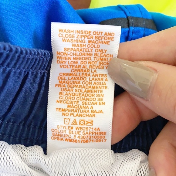 Wonder Nation Blue White Neon Yellow Stripe Boys Built In Underwear Swim Trunks - Picture 10 of 11